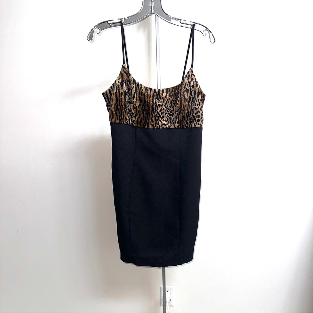Frederick's of Hollywood Black Mini Dress with Leopard Print Bodice